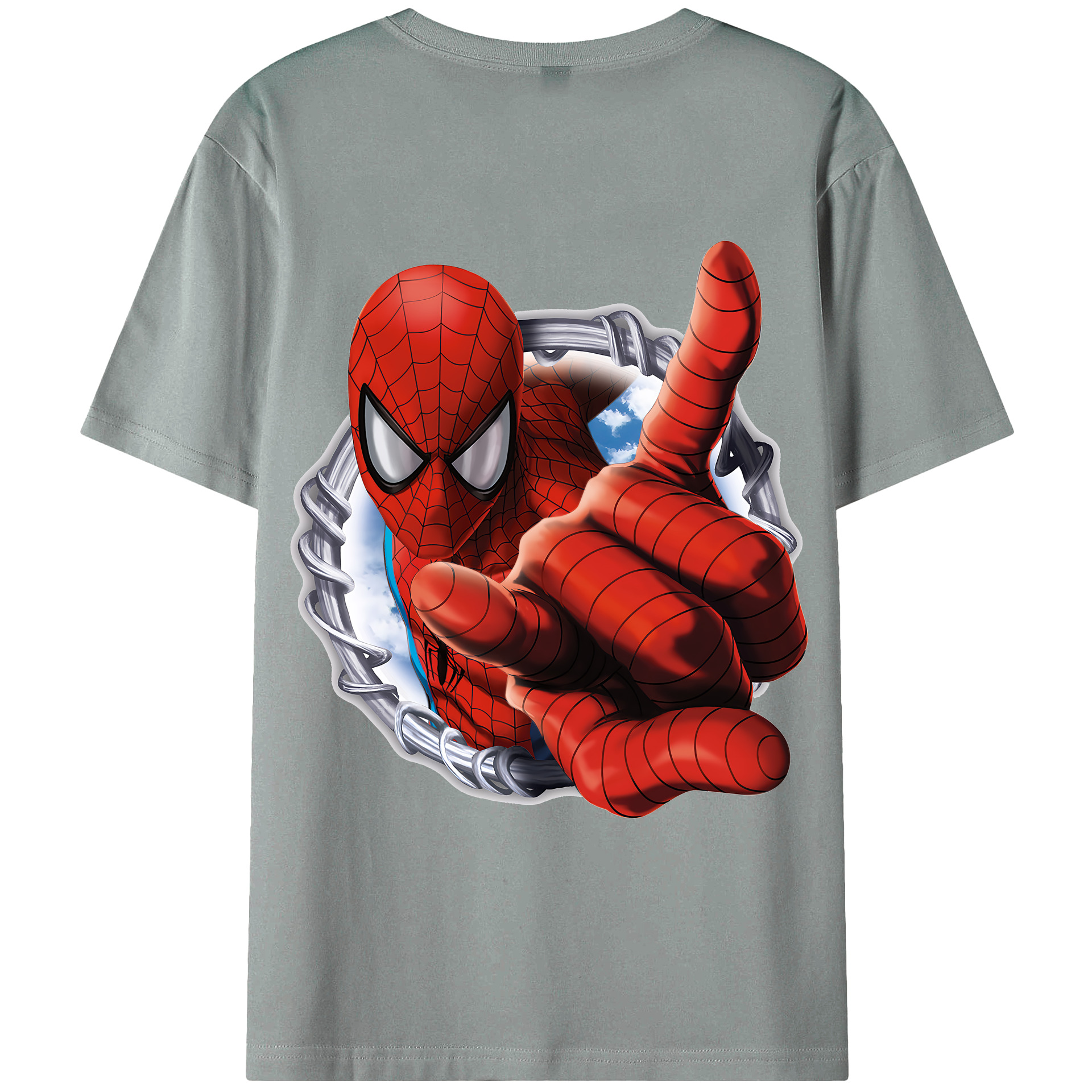 （画像用） Spider Man スパイダーマン 綿100％ メンズ半袖Tシャツ（バックプリント） 通気性